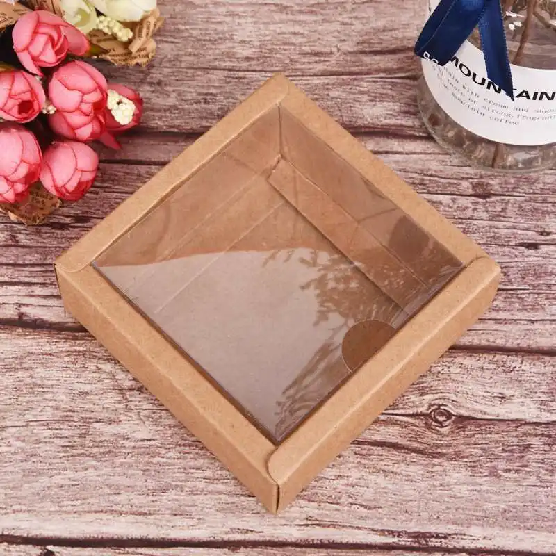 10Pcs Transparent Kraft Paper Gift Boxes with Clear Window, Multi-Size DIY Packaging for Handmade Soap, Jewelry, Candy Wrapping, Cookies, Cake, Bread, Party Decorations and Wedding Favor Display 10