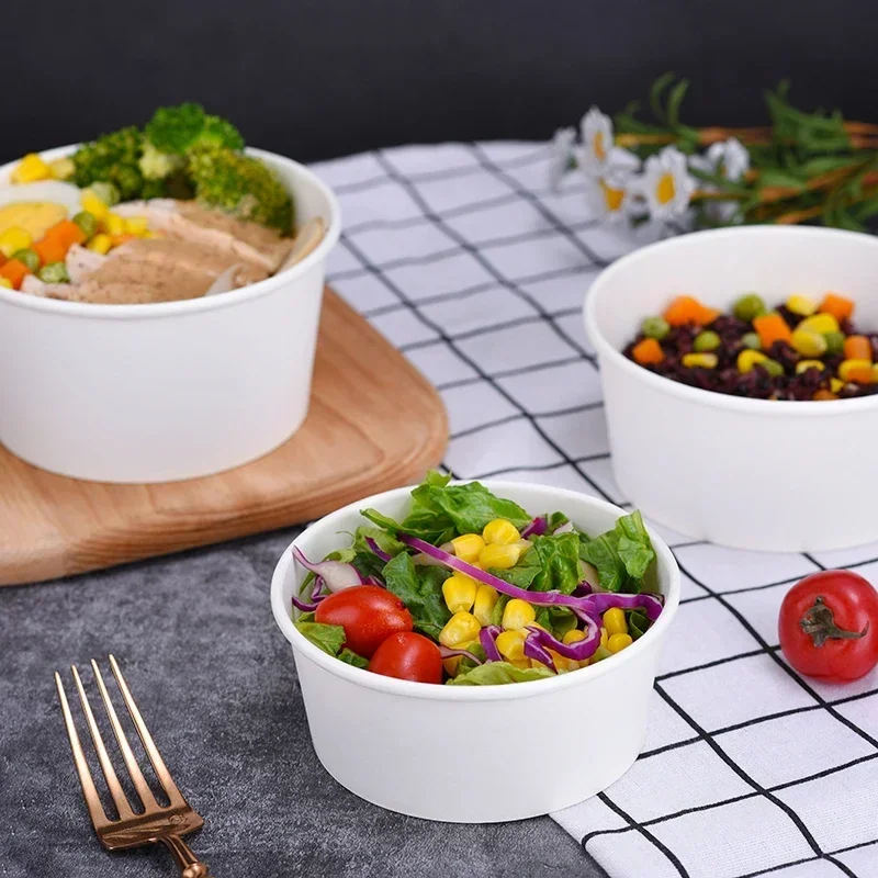 50Pcs Disposable Paper Bowls Eco-Friendly Round Food Containers with Lids, Takeaway Salad Soup Rice Noodle Lunch Packaging Boxes for Restaurants, Picnics, Catering, Fast Food and Party Use - 图片 6