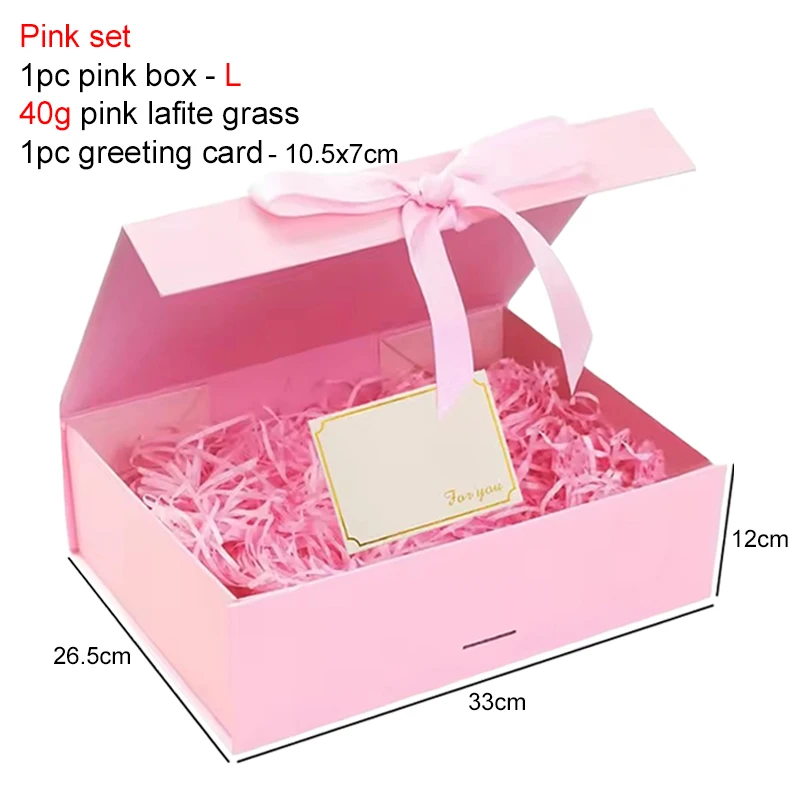 Magnetic Gift Box Kit with Lafite Grass and Greeting Cards, Black and Pink Luxury Folding Gift Box with Lid, Collapsible Paperboard Packaging for Valentine’s Day, Holiday Party, Birthday, Wedding, Anniversary 10