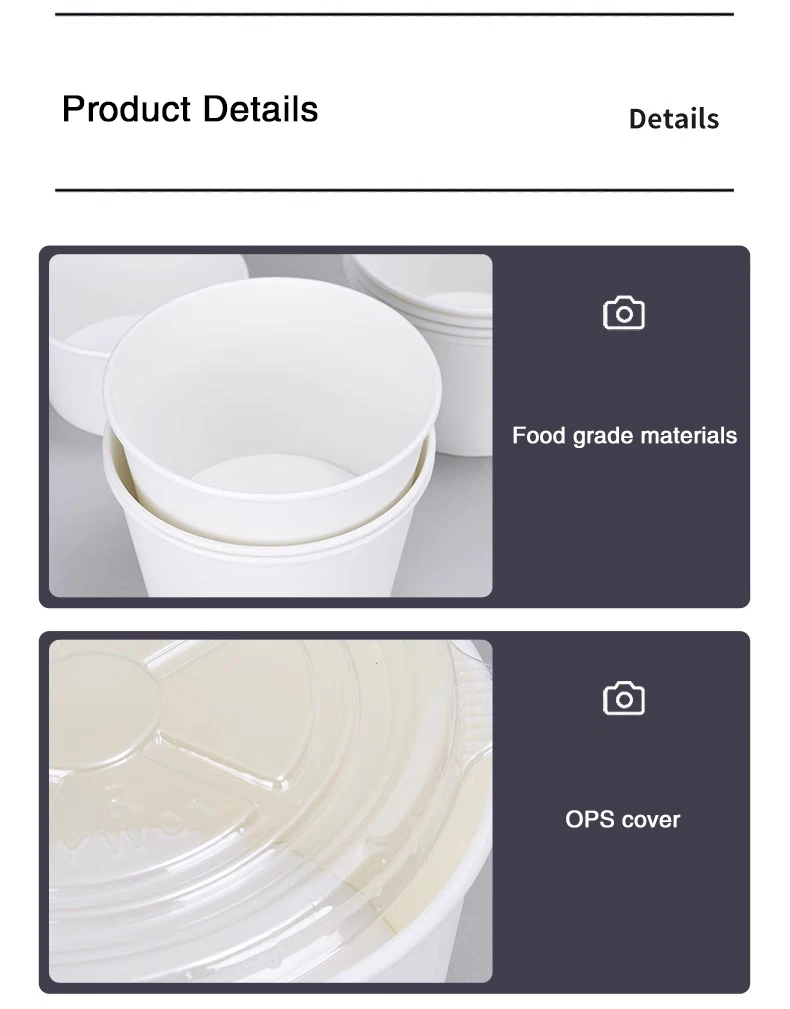 50Pcs Disposable Paper Bowls Eco-Friendly Round Food Containers with Lids, Takeaway Salad Soup Rice Noodle Lunch Packaging Boxes for Restaurants, Picnics, Catering, Fast Food and Party Use 5