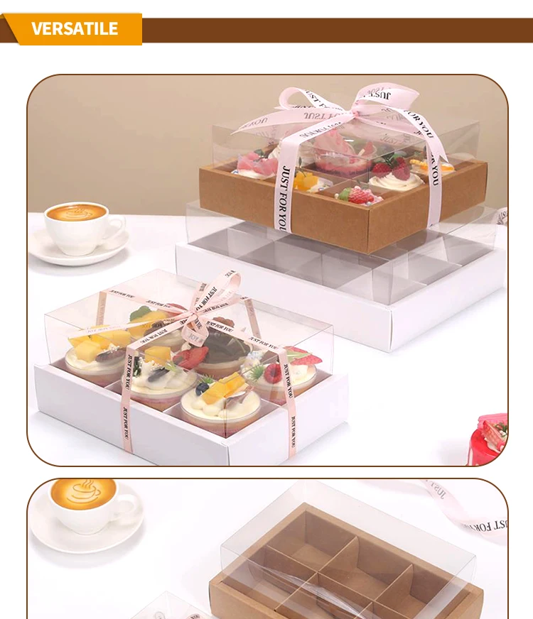 Gold Foil Embossed Multi-Lattice Cupcake Box Hard Dessert Packaging for Cookies, Cakes, Macarons, Snacks, Weddings, Parties, Bakery Takeaway, Custom Logo, Pattern, Size, Material, 2/4/6/9 Divider Options 4