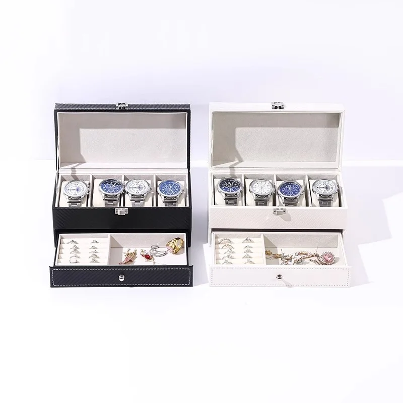 12-Slot PU Leather Lockable Watch Storage Box with Two-Tier Organizer, Secure Jewelry Display Drawer Case for Men and Women Featuring Soft Interior, Elegant Travel and Home Storage Solution for Luxury Accessories 12