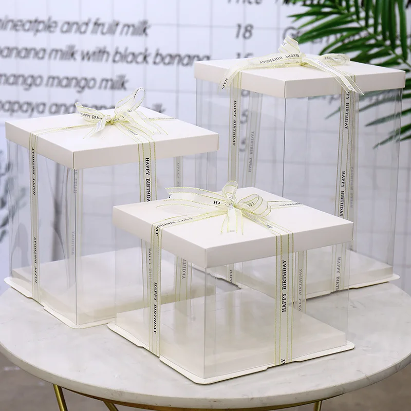 5-Piece Large Square Transparent Cake Boxes for Birthday Gifts, Baking, Dessert Packaging, PVC Plastic Dessert Display, Party Supplies, Customizable for Bakery, Restaurant, Home Celebration - 图片 9