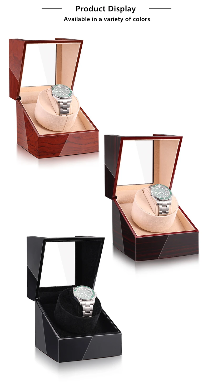 Luxury Wooden Single Automatic Watch Winder with Silent Mabuchi Motor, Glass Display Case, Battery or Adapter Powered Storage Box, Elegant Rotation Shaker for Mechanical Timepieces and Safe Jewelry Holder 1