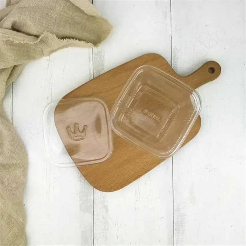 50 Sets Clear PET Cupcake Boxes 400ml / 300ml Disposable Dessert Containers Square Plastic Cake Mousse Packaging Box for Wedding Birthday Baby Shower Party Favors Supplies 1