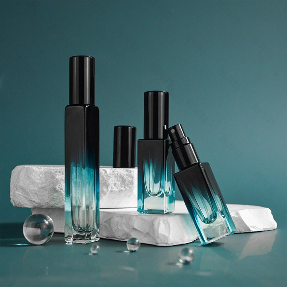 5ml 10ml High-End Square Glass Perfume Bottle Refillable Travel Atomizer, Portable Mini Spray Container for Sample Fragrance, Essential Oils, Holy Water, DIY Perfume, Elegant Blue Glass Bottle for Vanity or Gift