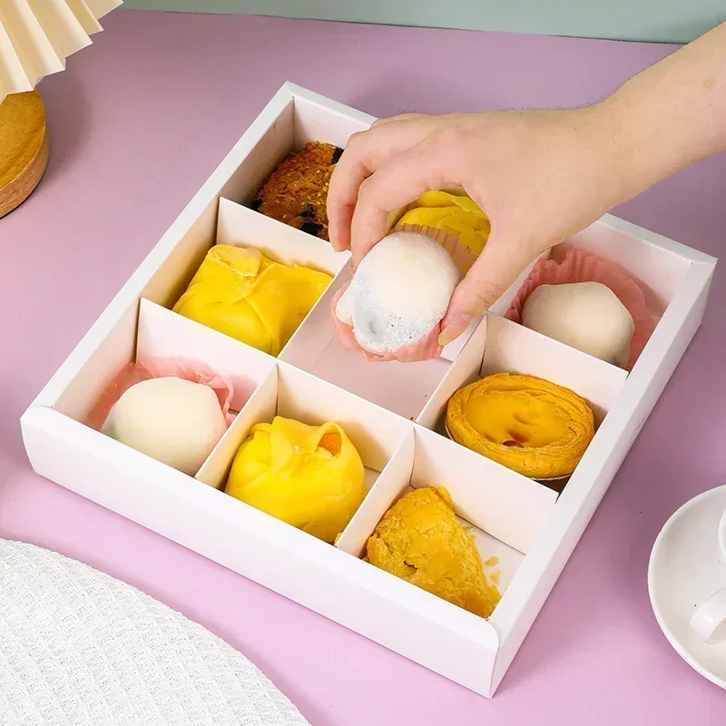 PET Transparent Dessert Grid Box with 6 or 9 Compartments, Kraft Paper Cake Baking Packaging, Cupcake Holder, Multi-Lattice Sweet Treat Container, Bakery Takeaway, Party and Wedding Dessert Organizer - 图片 4