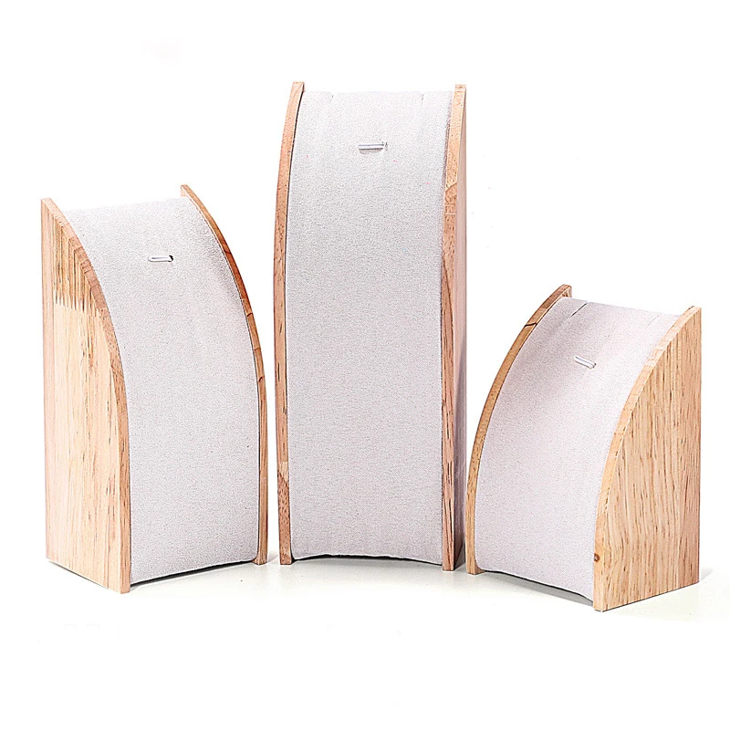 Luxury Wooden Necklace Display Stand for Jewelry – Curved Pendant Holder Organizer for Necklaces, Bracelets & Chains, Velvet/PU Surface Counter Showcase Props, Jewelry Storage Rack for Retail & Home Use