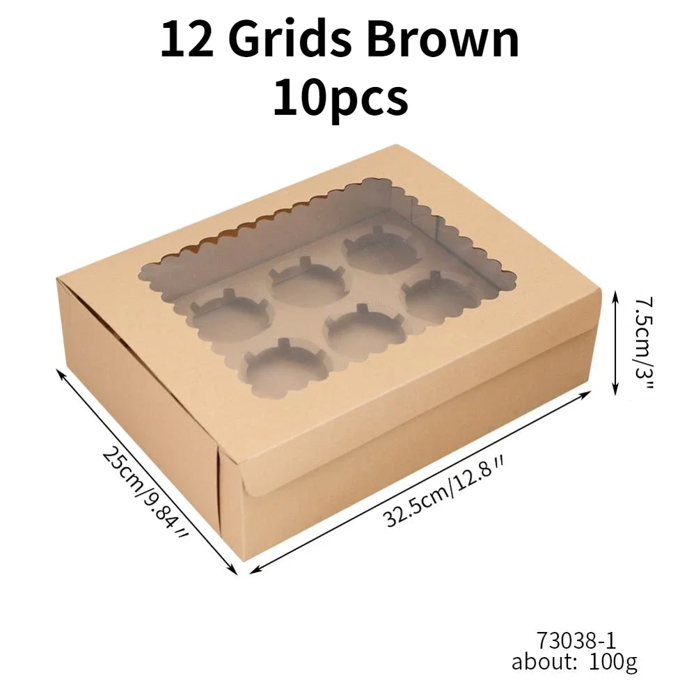 10Pcs Kraft Paper Cupcake Boxes with Clear Window, Cardboard Dessert Packaging Containers for Muffins, Cookies, Candy and Small Cakes – Wedding, Birthday Party Favor Supplies, 4 Size Options Available - 图片 8