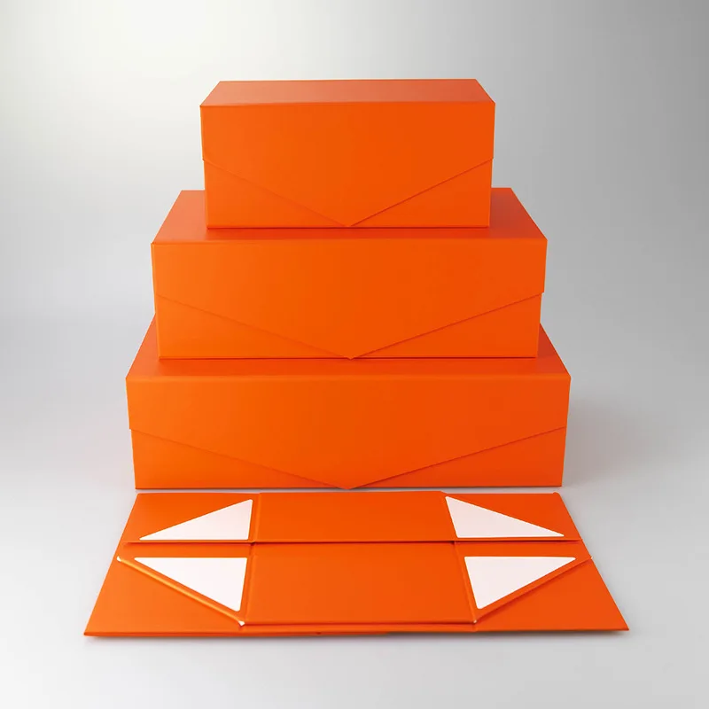 Large Orange Magnetic Folding Rigid Paper Gift Box with Custom Logo Printing, Sturdy Cardboard Packaging for Weddings, Events, Luxury Gifts, Party Favors, Bulk Foldable Storage Solutions 11