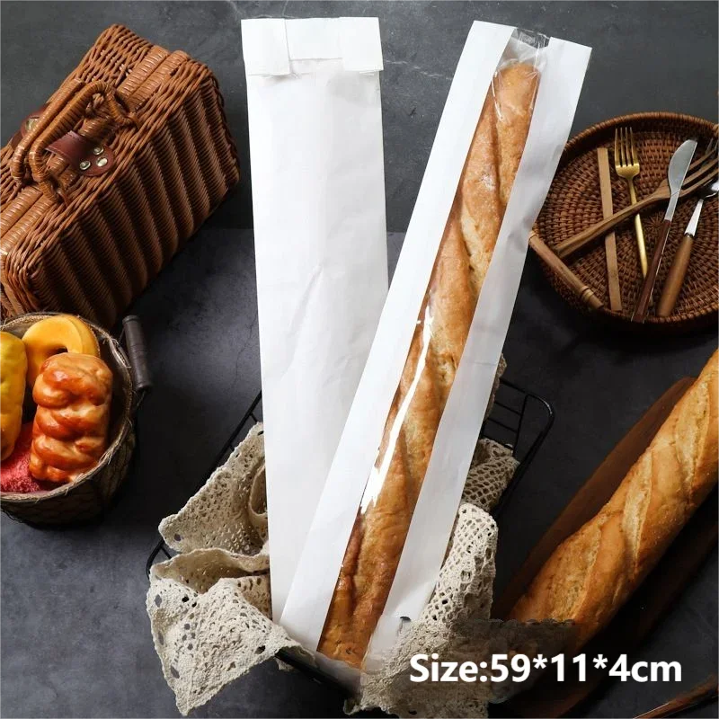 100 Pieces Kraft Paper Long Bread Bags with Transparent Window, Waterproof & Oil-Resistant Food Packaging for Bread, Pastries, Party Favors, Birthday, Xmas, Bakery & Gift Wrapping - 图片 11