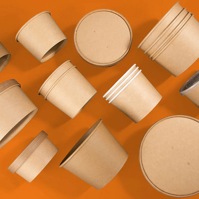 20Pcs Disposable Round Paper Lunch Box with Lid, Eco-Friendly Bento Food Storage Containers for Salad Fruit Cake Dessert Meal Prep Takeout Kitchen Party Use - 图片 2