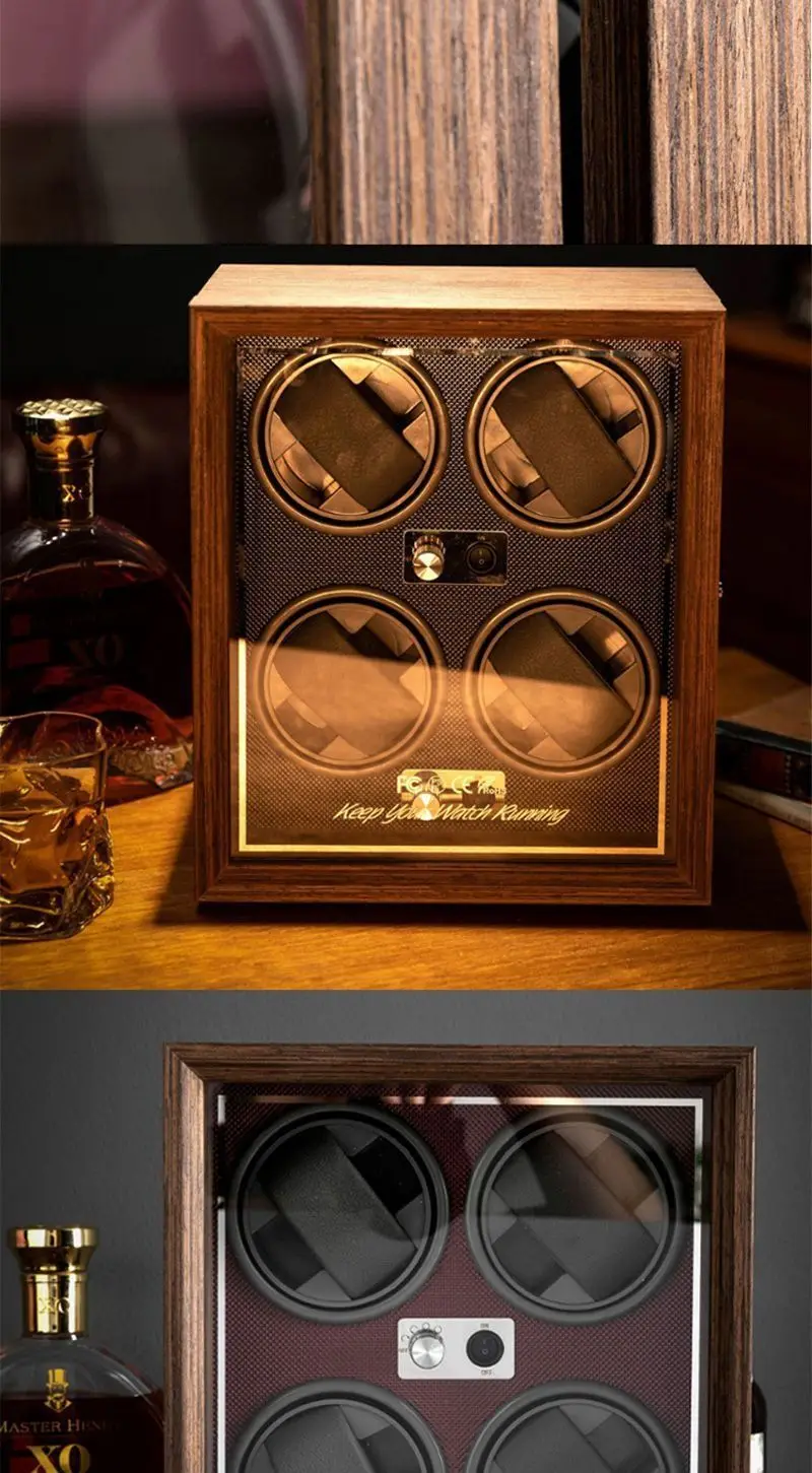 Luxury Automatic Watch Winder – Wooden Retro Organizer with Silent Motor and Anti-Magnetic Design, High-Density Pine & Leather Construction, Multiple Slots with USB Power, LED Light, 5 Rotation Modes 4