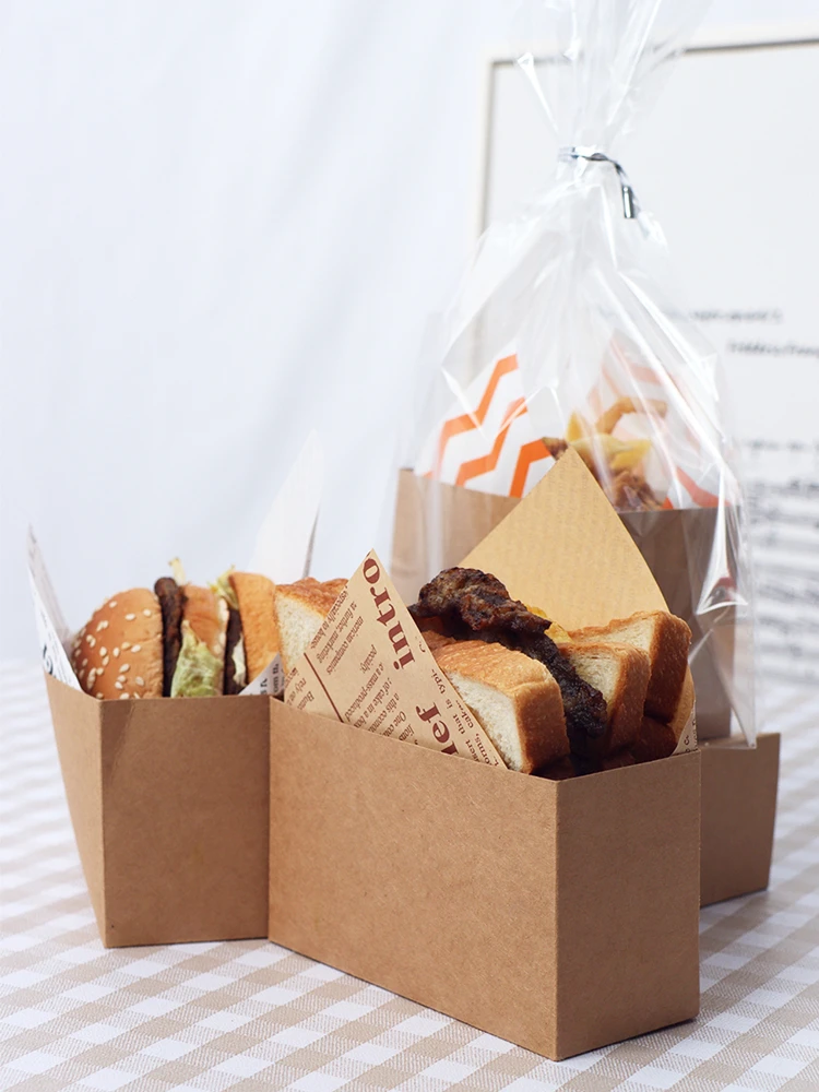 50pcs/100pcs Sandwich and Hamburger Paper Packaging Boxes, Oilproof Burger, Fries, Donut Disposable Paper Bags, Baking Accessories, Fast Food Takeout, Snack Holder, Party Catering, Eco-Friendly 4