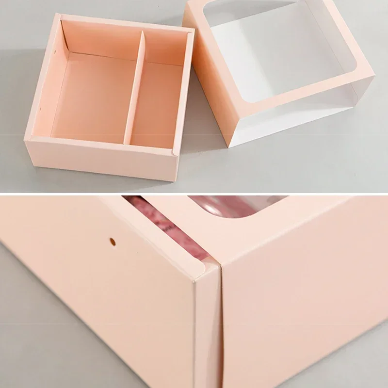 Flower Gift Box with Handle and Transparent PVC Window | Elegant Paper Rose Candy Dessert Packaging Box for Valentine’s Day, New Year, Birthday Gift Presentation - 图片 5