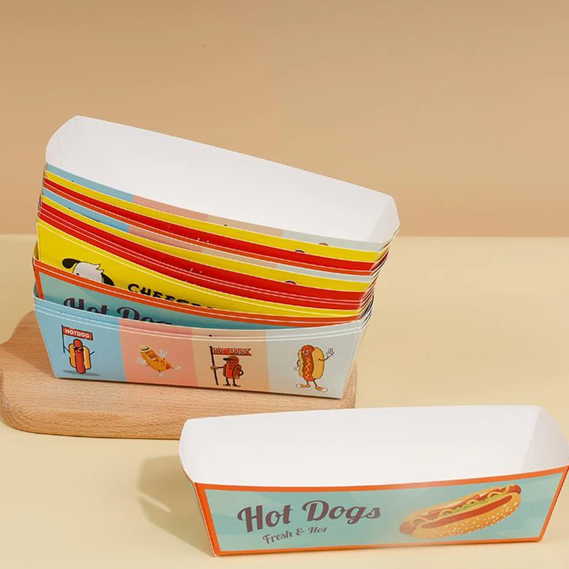 100PCS Disposable Hot Dog Boxes Paper Food Trays | Foldable Takeout Catering Containers for Sandwich, French Fries, Snacks | Eco-Friendly Party Serving Tableware for BBQ, Events, Festivals - 图片 2