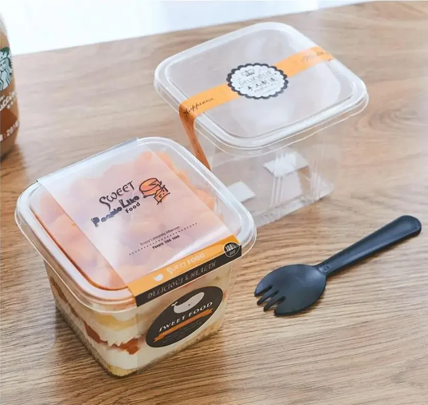50 Sets Clear PET Cupcake Boxes 400ml / 300ml Disposable Dessert Containers Square Plastic Cake Mousse Packaging Box for Wedding Birthday Baby Shower Party Favors Supplies 7