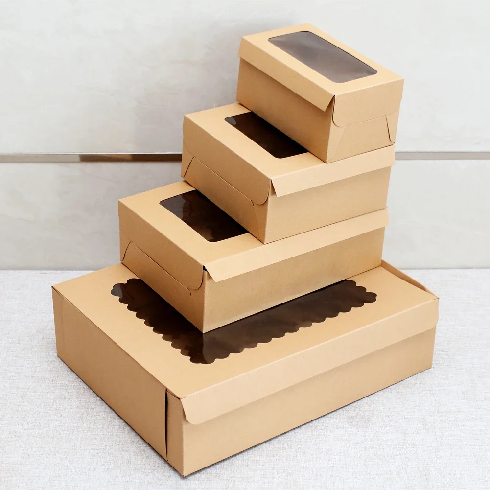 10Pcs Kraft Paper Cupcake Packing Boxes with Clear Window, Cardboard Cake Muffin Cookies Candy Packaging, Wedding Birthday Party Favors, 4 Sizes for Desserts and Gifts 6