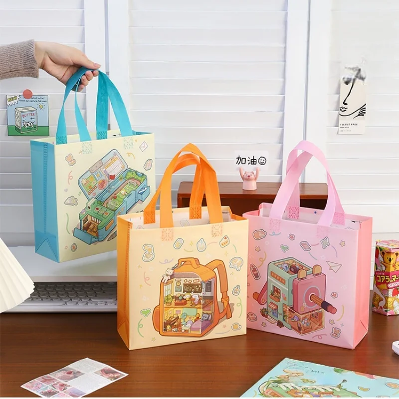 2025 Cute Cartoon Non-Woven Tote Bags, Reusable Pastel Gift Bags for Kids Birthday Party Favors, Classroom Treats, Candy, Cookies, Arts & Crafts, Durable Eco-Friendly Packaging, 12/30pcs 5