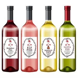 5-Pack Funny Santa Claus Christmas Wine Bottle Stickers – Self-Adhesive Holiday Wine Labels with Novelty Joke for Party Decor, Gifts, and Festive Celebration