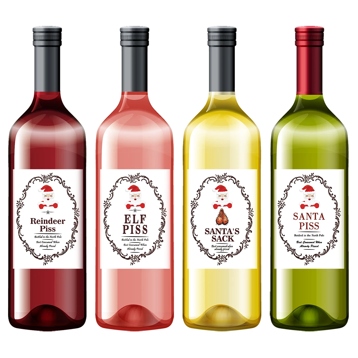 5-Pack Funny Santa Claus Christmas Wine Bottle Stickers – Self-Adhesive Holiday Wine Labels with Novelty Joke for Party Decor, Gifts, and Festive Celebration