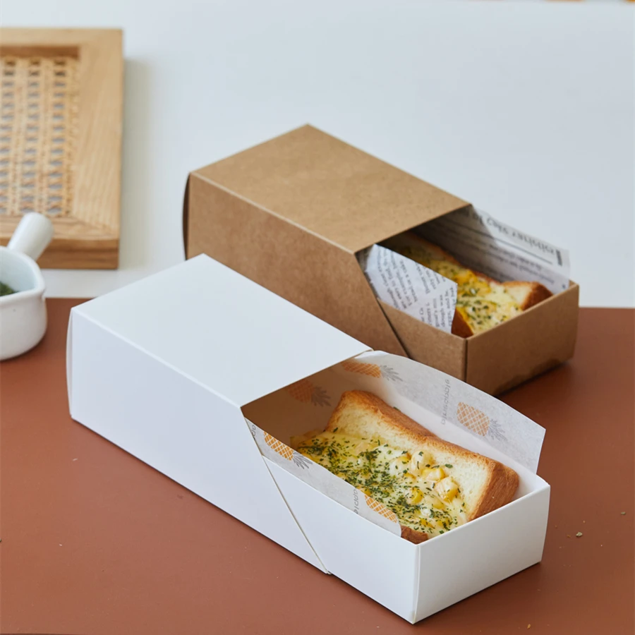 10/20Pcs Disposable Snack and Sandwich Boxes, Paper Takeout Boxes for Hot Dogs, Toast, Cake, Mousse, Bread, and Party Snacks, Eco-Friendly Sugarcane Pulp Food Containers