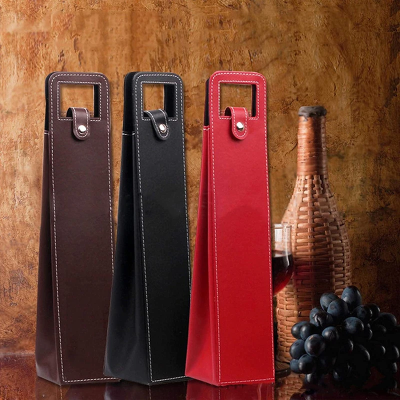 High-Grade PU Leather Wine Gift Box – Elegant Solid Color Single Bottle Carrier Bag for Champagne, Beer, or Red Wine, Classic Portable Tote for Gifting and Party Use, Durable Leather Packaging Case - 图片 2