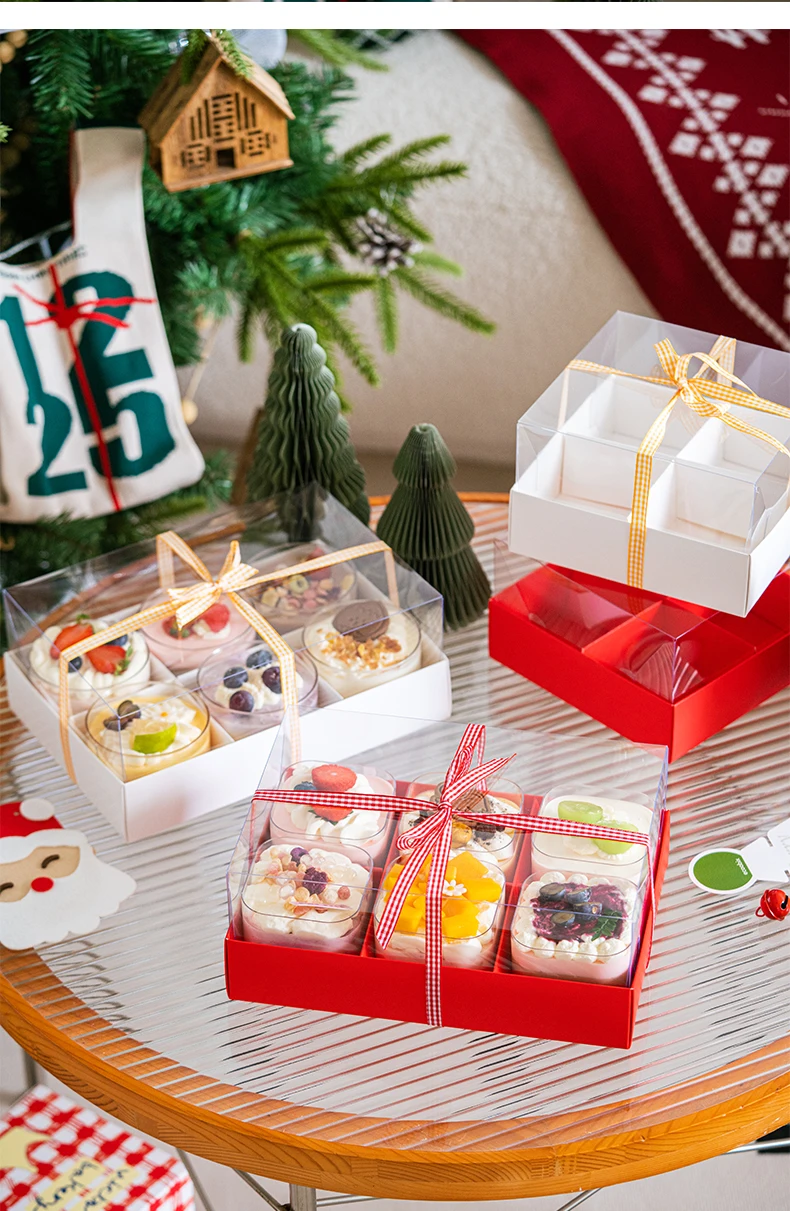 Premium Transparent Mousse Cake Box Set with Handle, 4/6/9 Grid Options, Perfect for Mini Pastries, Small Cakes, Gift Giving, New Year Celebrations, Party Favors, Baking Presentation, Elegant Dessert Packaging 2