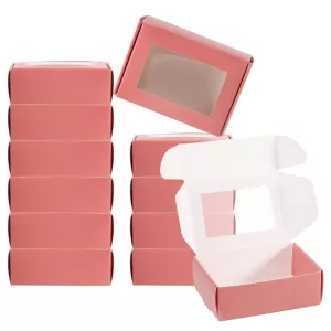 30-Pack Paper Soap Boxes with Transparent Window, Rectangle Foldable Packaging Holders for Handmade Soaps, Jewelry, or Small Gifts, Pink/Blue/Gold, Durable Paperboard Containers for Professional Presentation