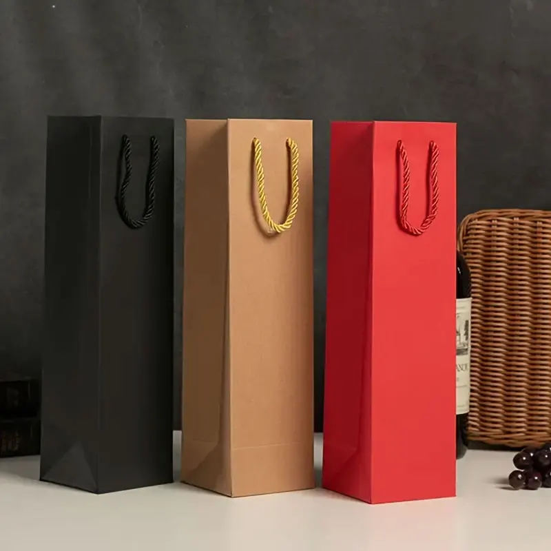 5/10/15/20pcs Wine Gift Bags Drawstring with Handles, Leak-Proof Kraft Paper Reusable Travel-Friendly Holiday Packaging for Christmas, Birthday, Wedding, Party, Elegant Red Wine Tote Carrier Set