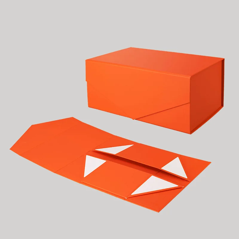 Large Orange Magnetic Folding Rigid Paper Gift Box with Custom Logo Printing, Sturdy Cardboard Packaging for Weddings, Events, Luxury Gifts, Party Favors, Bulk Foldable Storage Solutions 1