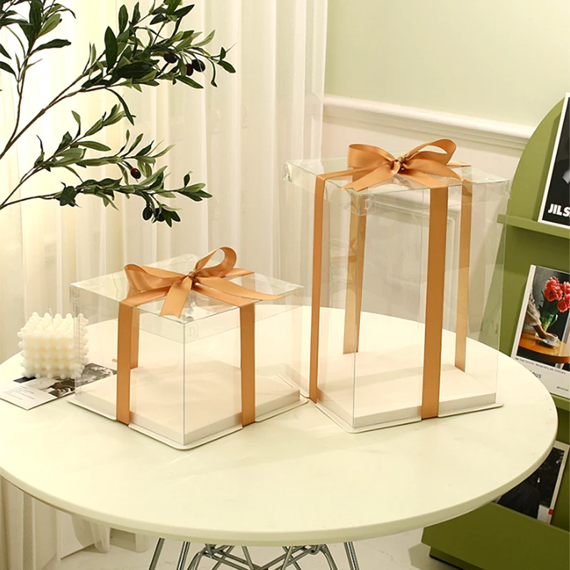 Cake Transport Box Pastry Packaging Container, Clear Plastic Cake Box with Ribbon, Tran... - SKU CTB01240 - UGI Packaging