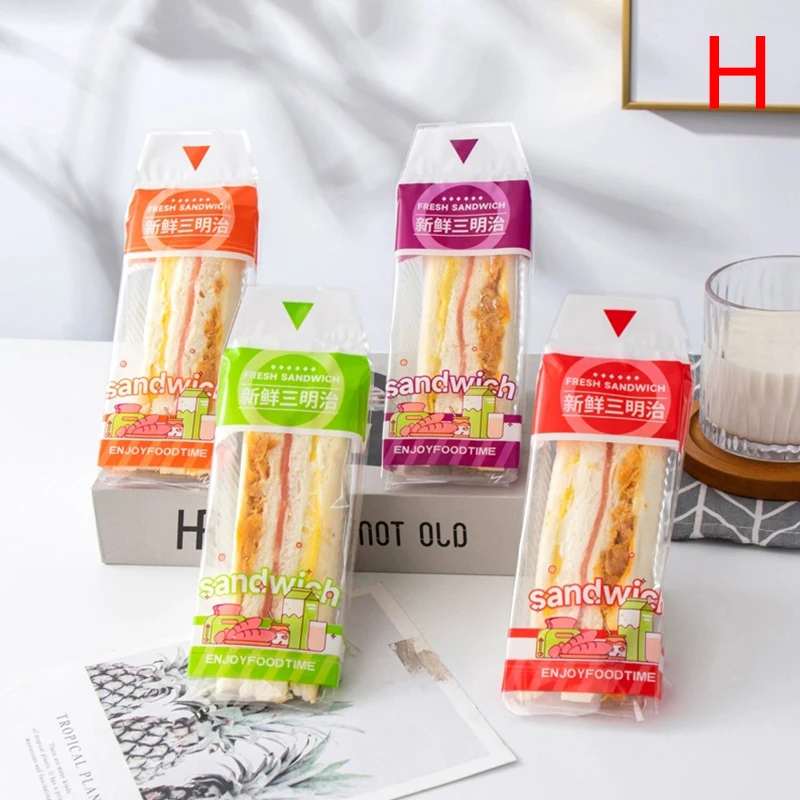 100 Pieces Transparent Anti-Fog Disposable Triangle Sandwich Bags 17.5x23.5cm for Sandwiches, Toast, Burgers, Cake & Bread Packaging, Easy Tear, Food-Safe, Lightweight & Practical for Home & Commercial Use - 图片 7