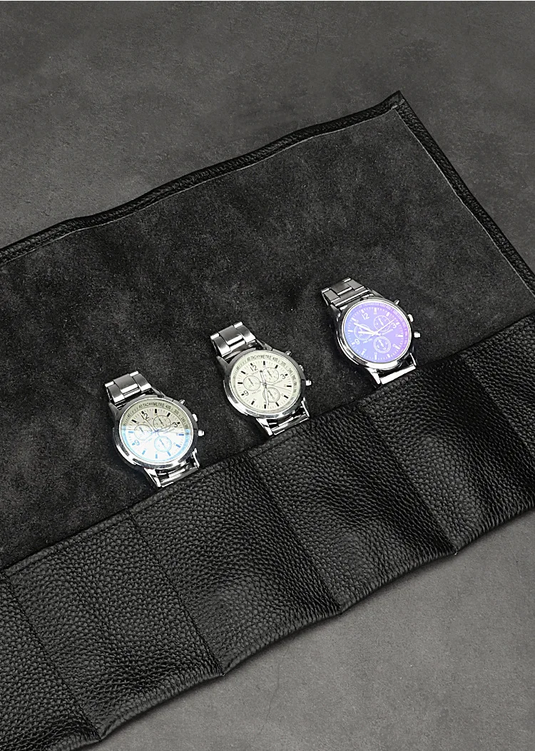 Travel Watch Organizer | Luxury 6 Slots Black Leather Watch Roll Organizer – Portable Travel Storage Case for Men & Women Wristwatches, Smart Watches & Accessories, Roll-Up Display Bag with Snap Closure for Secure Protection 3