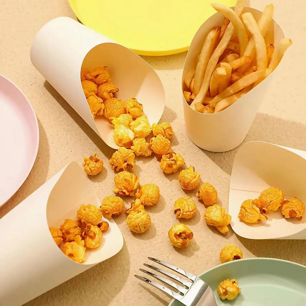 Disposable Greaseproof French Fries Cups, Hamburger & Sandwich Paper Containers, Kitchen Snack Cups, Cowhide Skewer Holders, Ice Cream Paper Cups, Fast Food Takeout Packaging, Party Catering Supplies - 图片 3