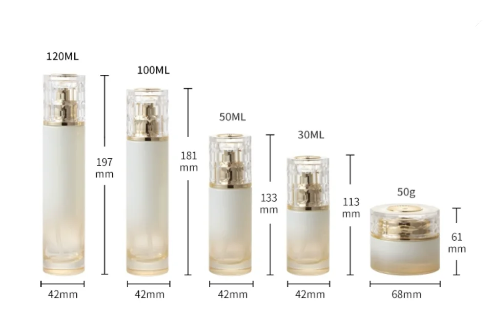 6pcs Glass Cosmetic Containers Set – 30g 50g Cream Jars + 30ml 50ml 100ml 120ml Empty Lotion Pump Bottles, Refillable Jars and Dispensers for Emulsion, Skincare, and DIY Cosmetic Packaging