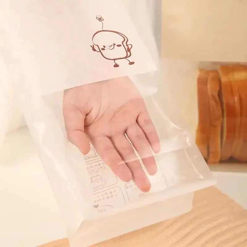 50 Pieces Kraft Paper Roll-Edge Sandwich & Toast Bags with Cartoon Window Print, Food-Safe Packaging for Bread, Desserts, Sweet Potato Rolls, Edible Grade, Durable and Stylish - 图片 4