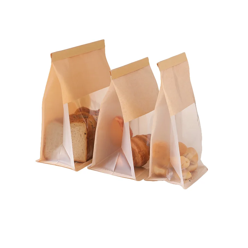 20pcs Kraft Bakery Bags with Clear Window, Reclosable Zipper or Self-Seal Closure, Stand-Up Paper Bags for Bread, Cookies, Pastries, Candy, Café Takeout, Home Baking, Party Packaging 10