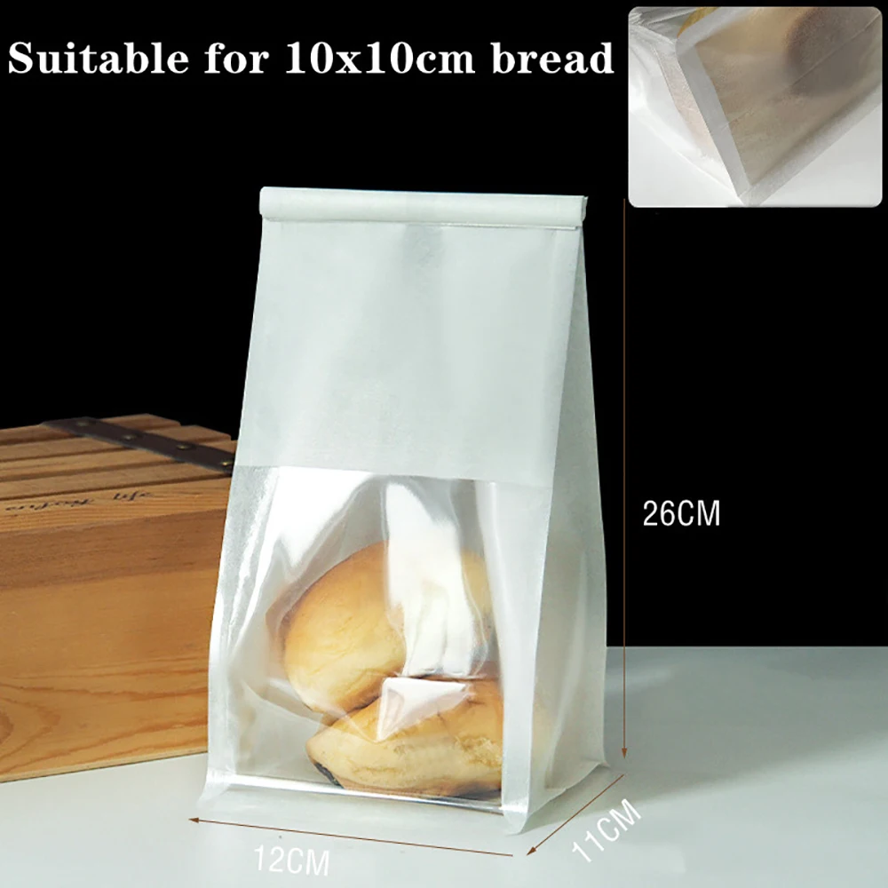 50PCS Bakery Takeaway Toast Bags with Clear Window, Kraft Paper Gusset Tin Tie Bread Hamburger Oil-Proof Packing Bags for Home Baking, Café, Party, and Gift Packaging - 图片 12