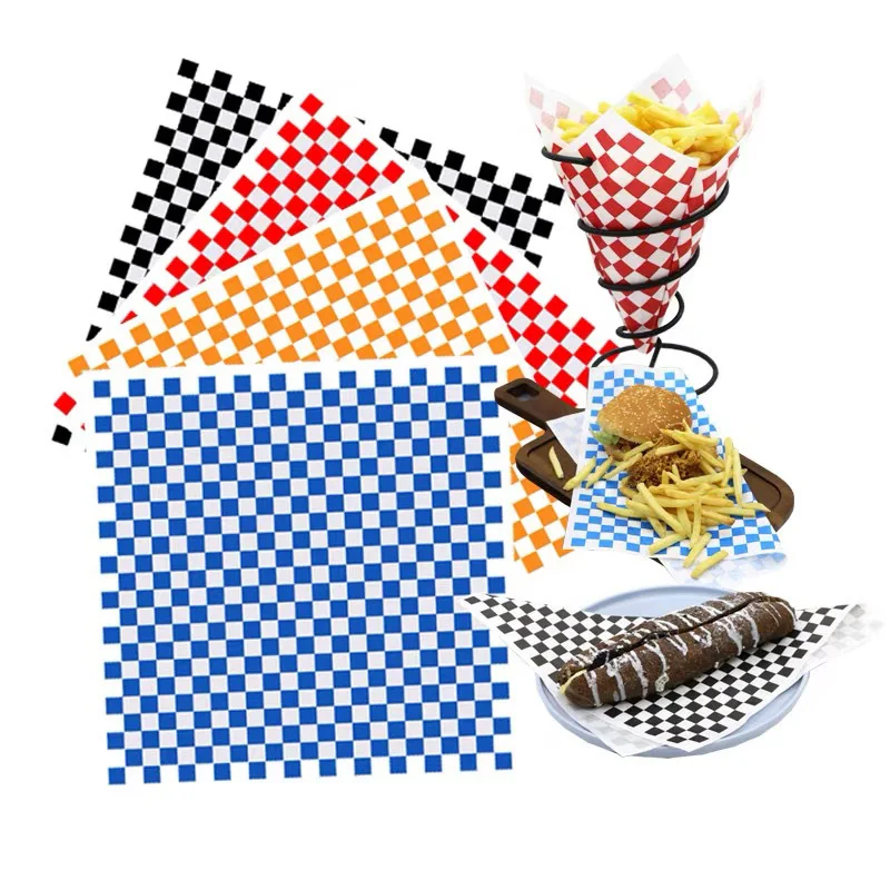 Colorful Grid Pizza & Fried Food Oil-Proof Paper Sheets, 1000PCS Bulk Lot for Hamburger Wrapping, Pastry Liner, Baking, Fast-Food Service, Restaurant, Home & Party Use, 30x30cm