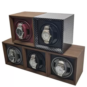 Automatic Watch Winder Box for Mechanical Watches with Silent Rotation, Dual Gear Settings for Short-Term and Long-Term Winding, USB Powered Universal Voltage Compatible Wooden Display Case