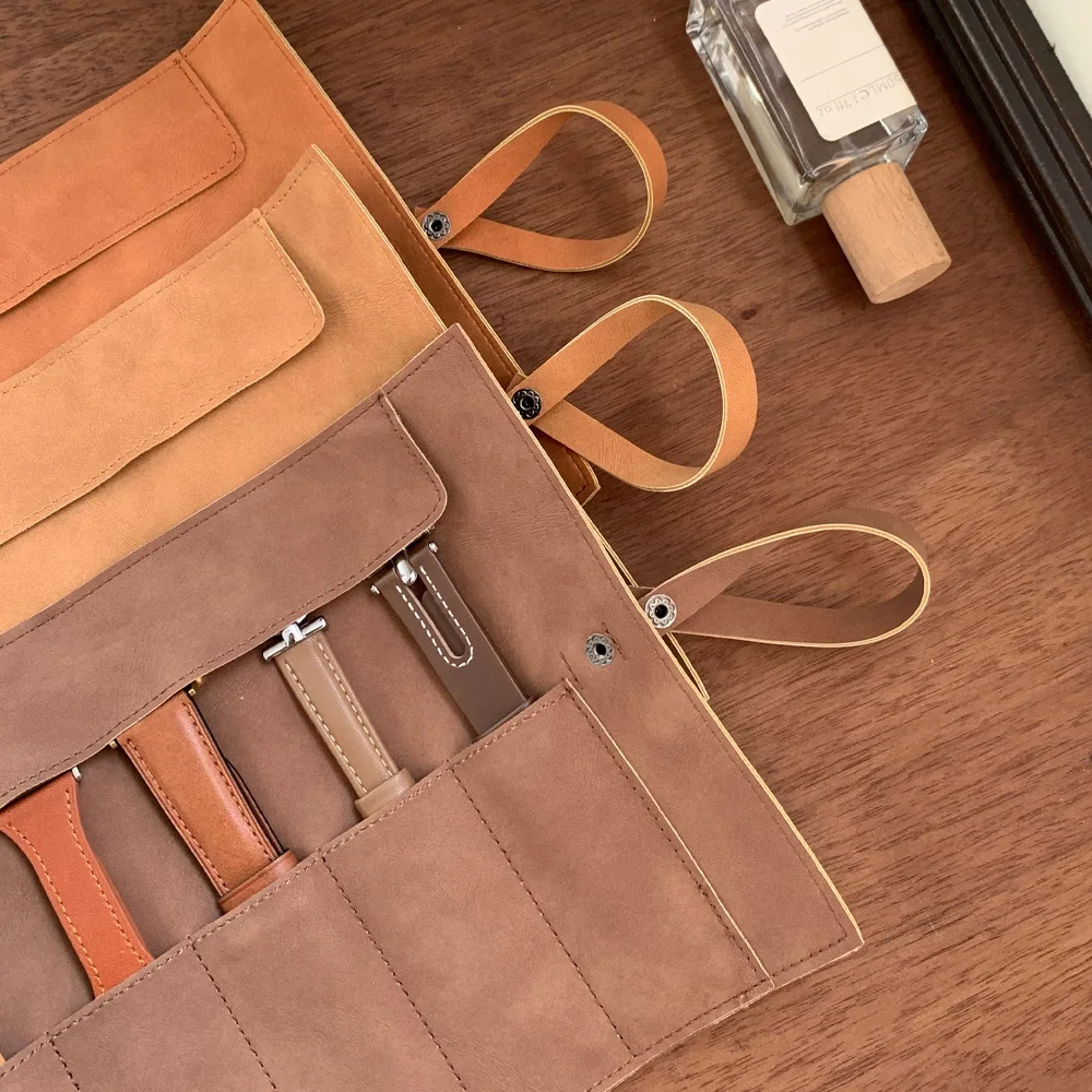 Travel Watch Organizer | 5-Slot Full Grain Leather Watch Band Roll Organizer, Handmade Portable Travel Case with Zipper Closure, Elegant Storage Box for Wristwatch Straps, Jewelry and Accessories, Easy Carry for Watch Lovers - 图片 5