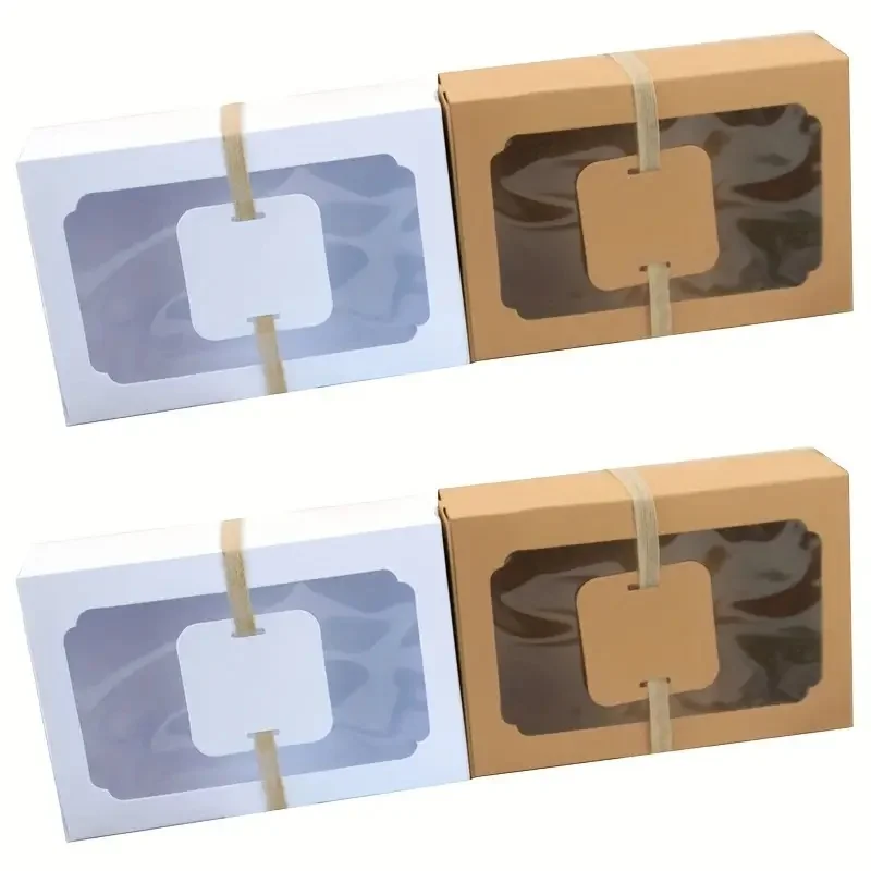 5/10Pcs Kraft Paper Gift Boxes with Clear PVC Window, Large Cookie Candy Cake Packaging Box for Birthday, Christmas, Wedding Favors, and Party Supplies - 图片 3