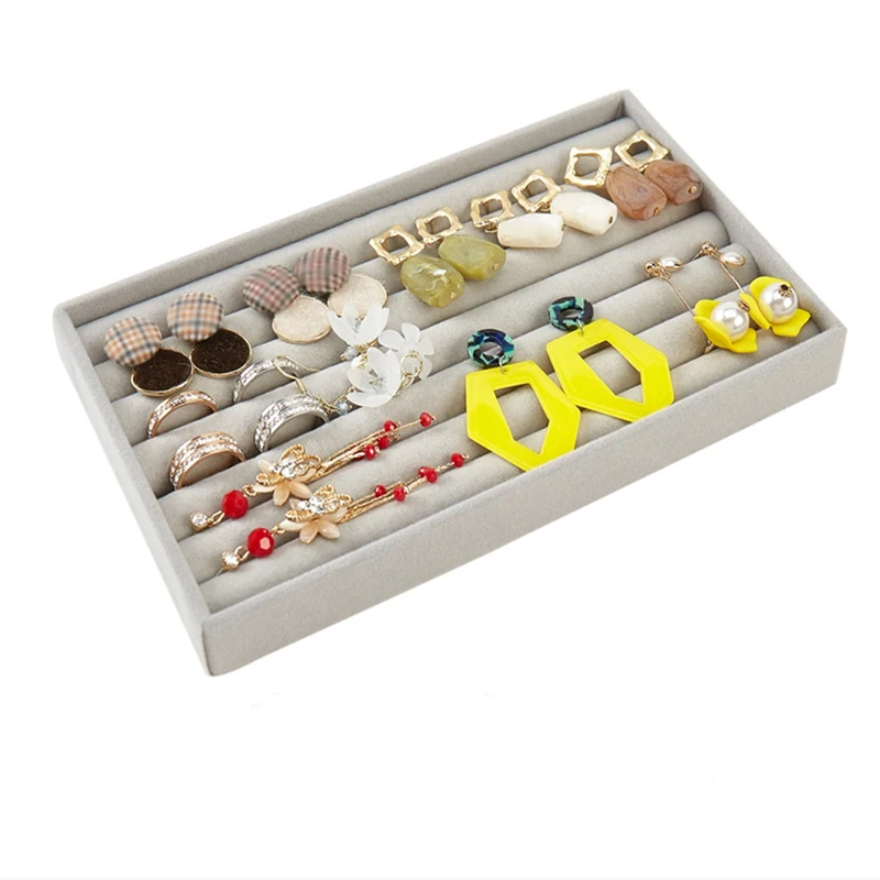 Suede Ring Tray Velvet Jewelry Display Organizer | Multi-Compartment Jewelry Packaging Tray for Counter Viewing Storage | Custom Logo Luxury Packaging Box