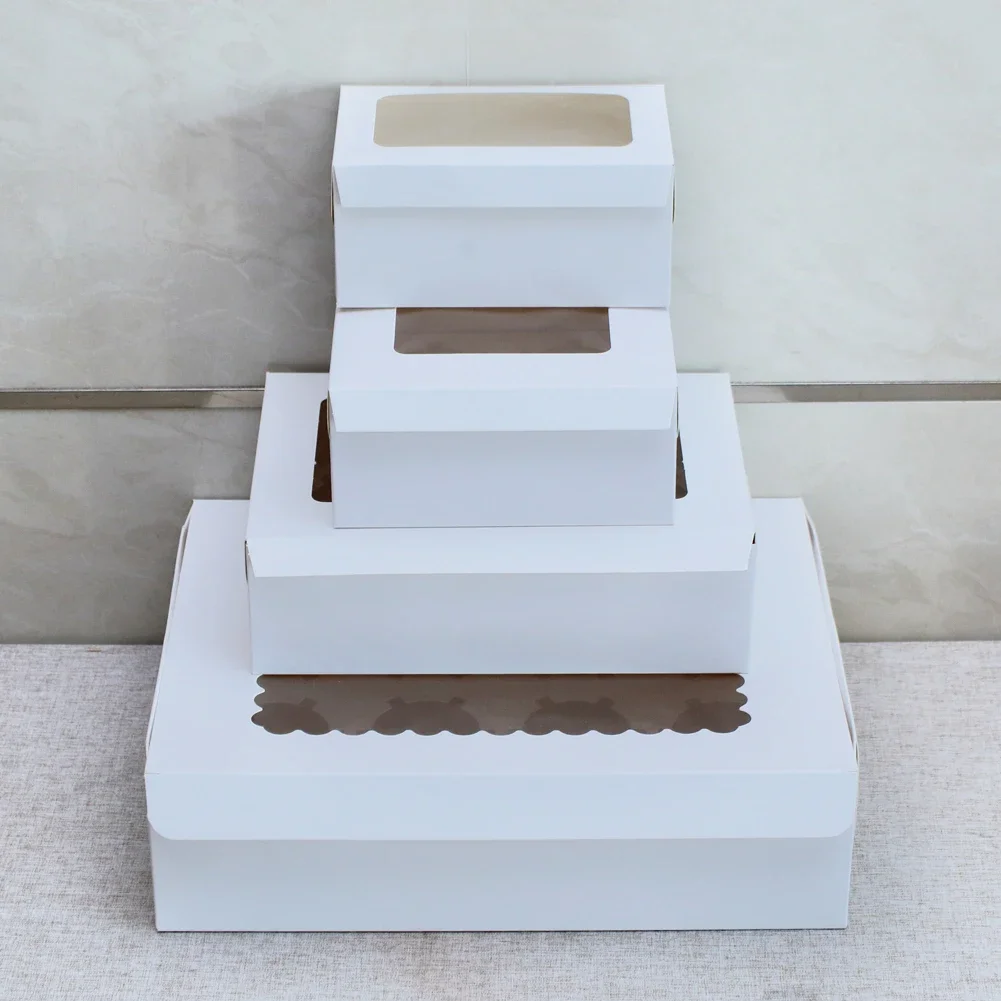 10Pcs Kraft Paper Cupcake Packing Boxes with Clear Window, Cardboard Cake Muffin Cookies Candy Packaging, Wedding Birthday Party Favors, 4 Sizes for Desserts and Gifts 8