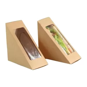 Kraft Paper Sandwich Boxes with Transparent Window, Disposable Charcuterie and Sushi Containers, Cake Slice Packaging for Bakery, Café Takeaway, Party Catering and Restaurant Food Service