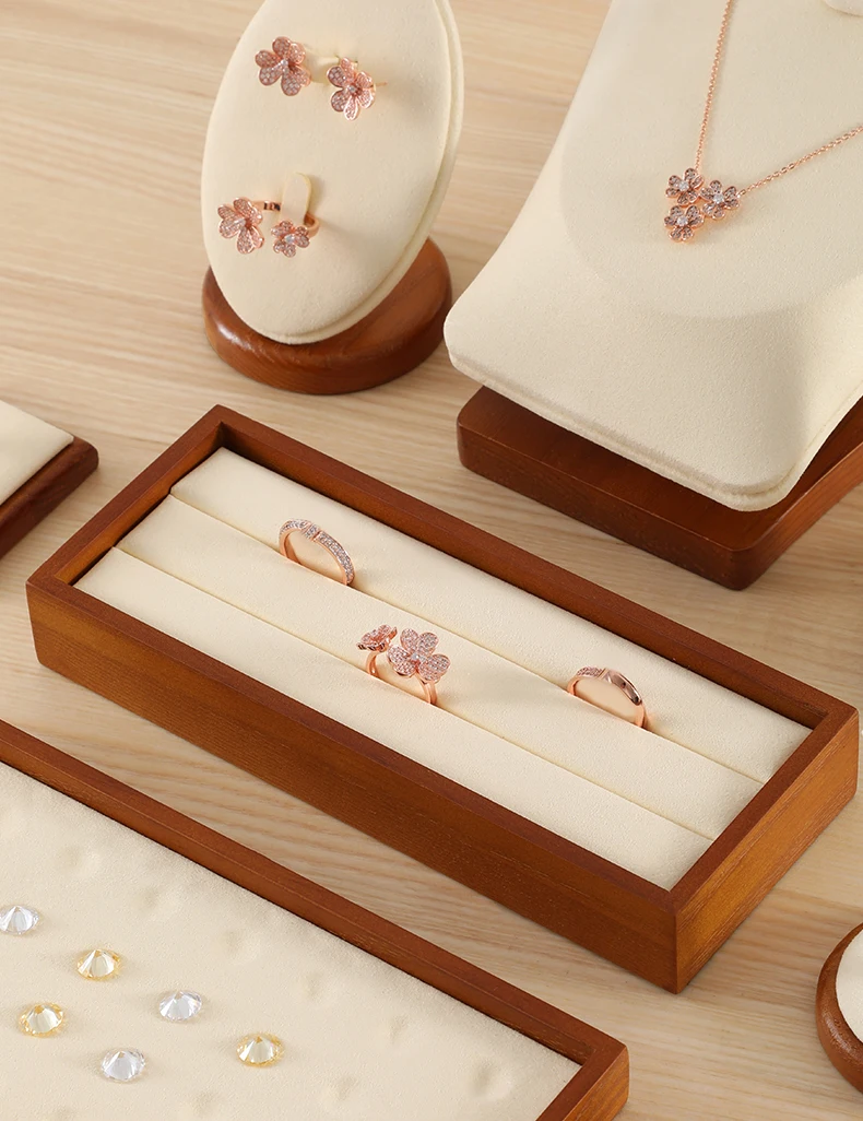 Ring Display Tray Wooden Ring Storage Stand with Microfiber Organizer | Jewelry Display Packaging Tray for Rings | Elegant Wooden Jewelry Holder Organizer for Retail Counter Showcase
