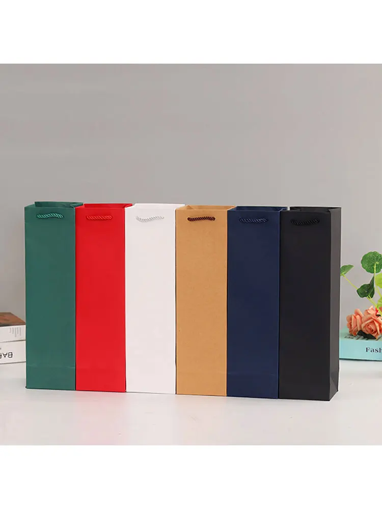 5/10/15/20pcs Wine Gift Bags Drawstring with Handles, Leak-Proof Kraft Paper Reusable Travel-Friendly Holiday Packaging for Christmas, Birthday, Wedding, Party, Elegant Red Wine Tote Carrier Set 5