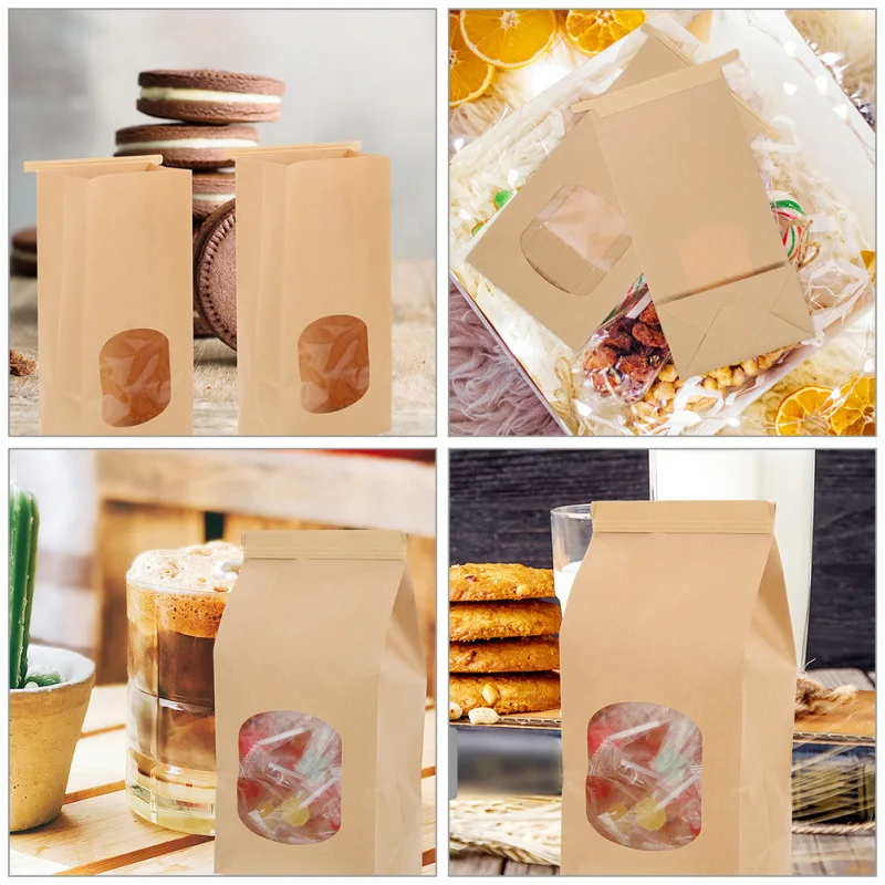 50pcs Greaseproof Paper Bags with Clear Window for Bakery, Toast, Cookies, Pastries, Sandwiches, Bread Storage and Packaging