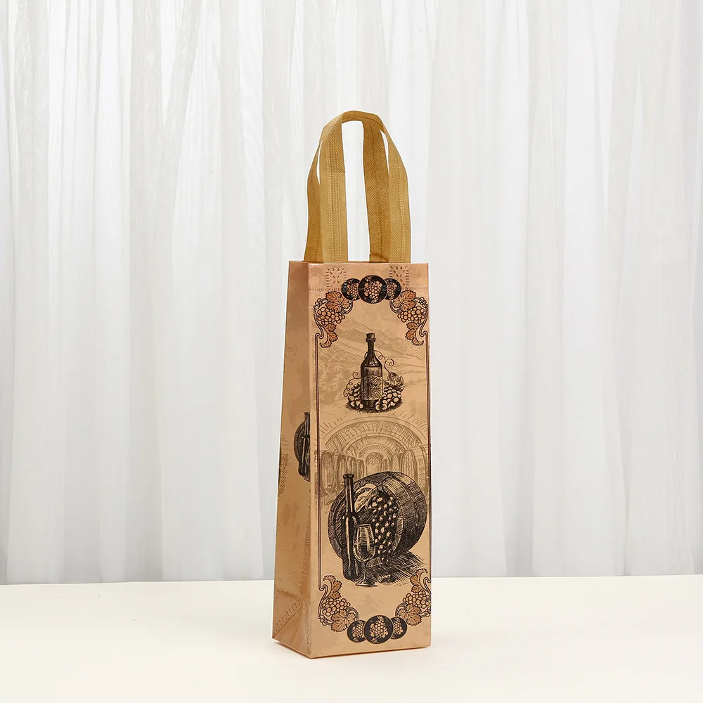 Vintage Wine Bottle Gift Bags, Luxury Designer Non-Woven Packaging for Sweets, Rustic Party Favor Wrapping with Reinforced Handles & Retro Vineyard Print for Wine, Champagne, or Holiday Gifts 4